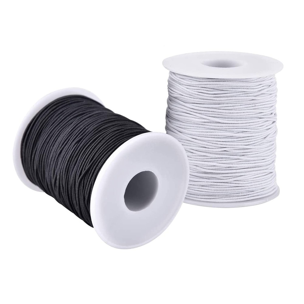 Elastic String for Bracelets, 2 Rolls 1 mm Black+White, Black and White