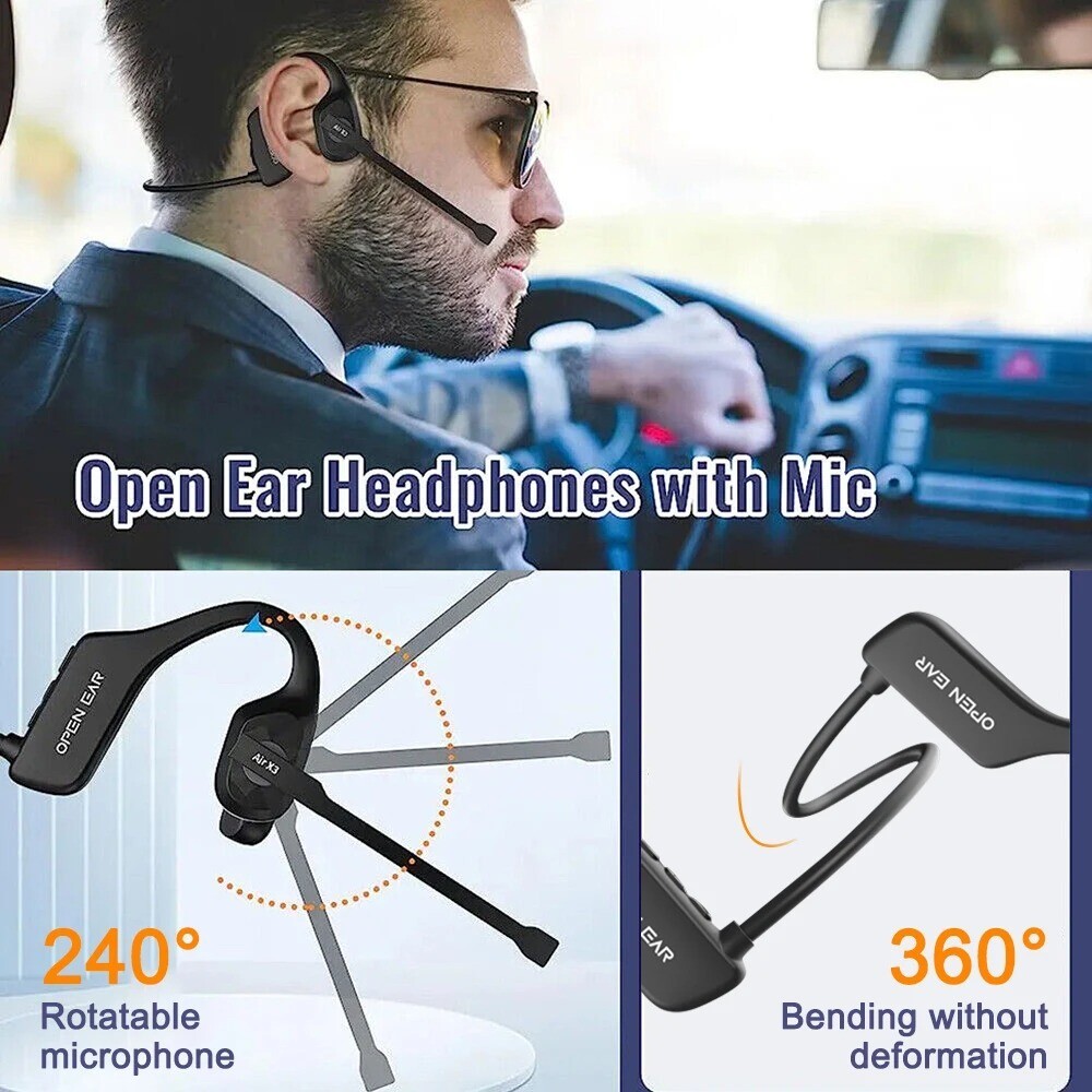 Trucker Bluetooth 5.3 Open Ear Wireless Headset With Dual Noise Cancelling Mic