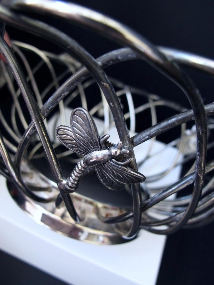 Godinger Silverplate Serving / Bread / Fruit Basket Butterfly Dragonfly Bee Bug