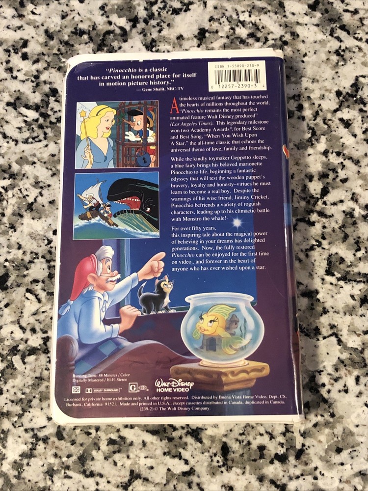 Pinocchio (VHS) Tested! Free Shipping