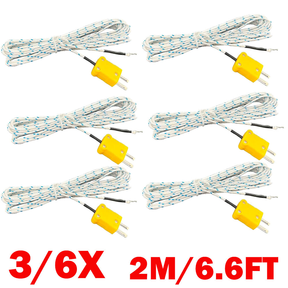 3/6PC K Type Mini-Connector Thermocouple Temperature Probe Sensor 2M Cable USA