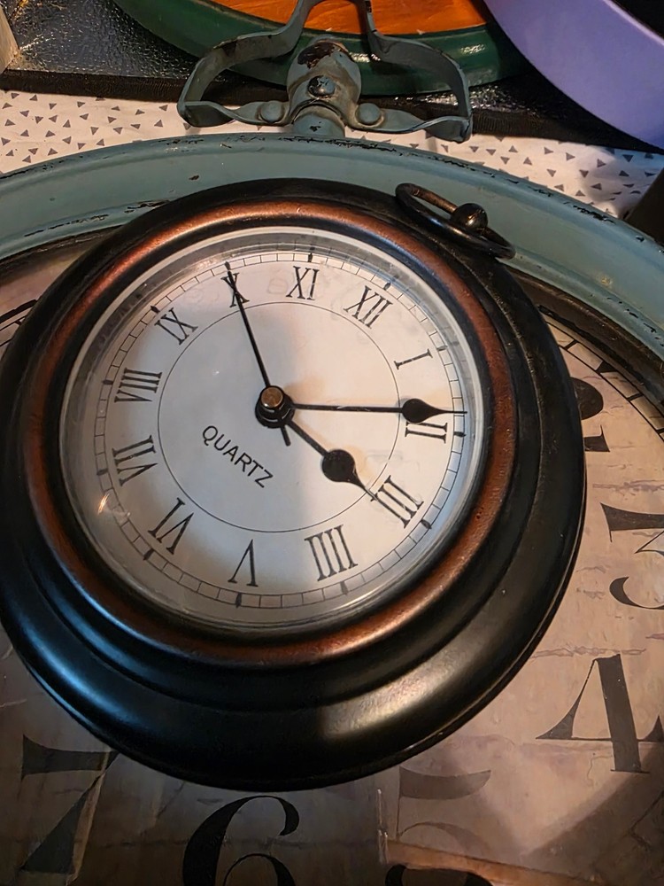 Small Clock Black Brown Indoor Office Tabletop Home Decor