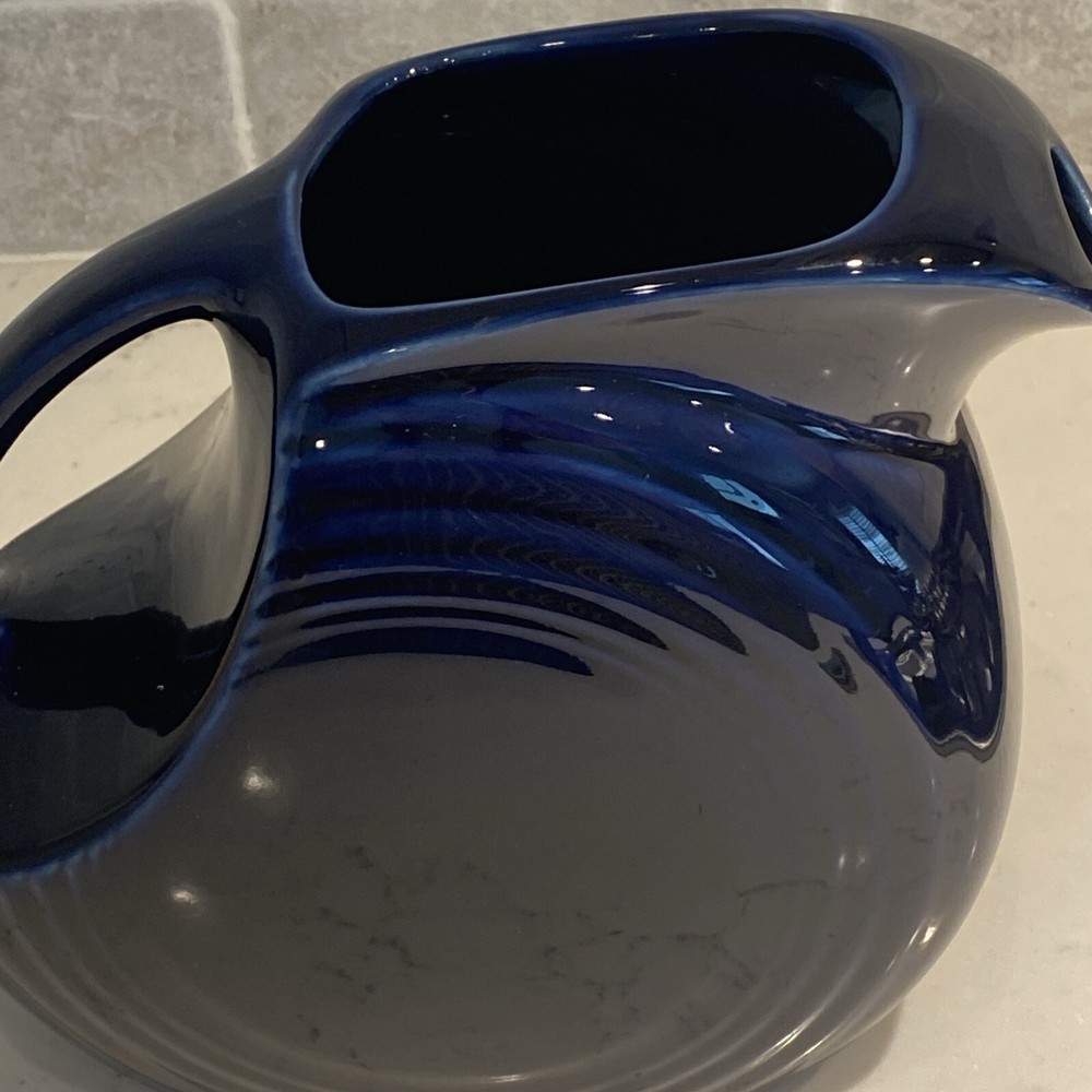Vtg 7” Midnight Cobalt Blue Disk Pitcher