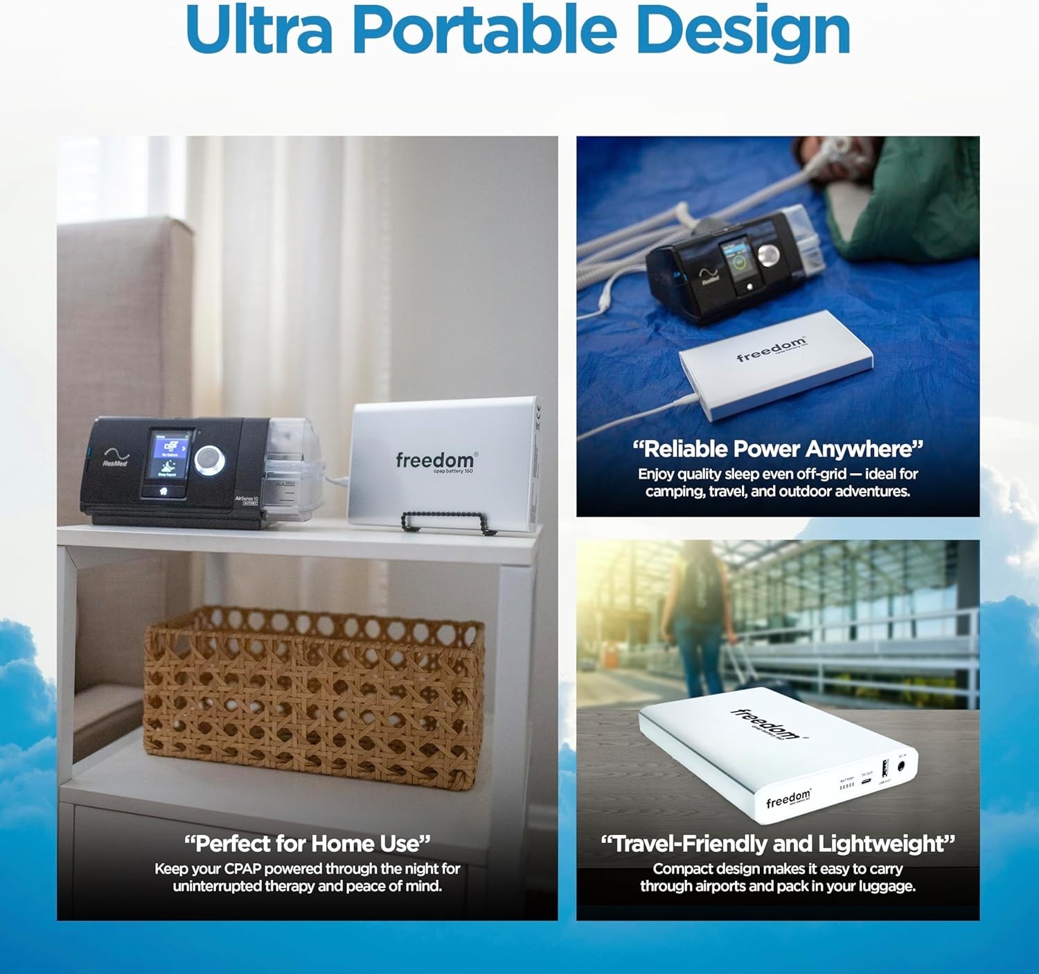 freedom CPAP Battery Backup for Travel, Camping, Outages, Air Travel 160Wh