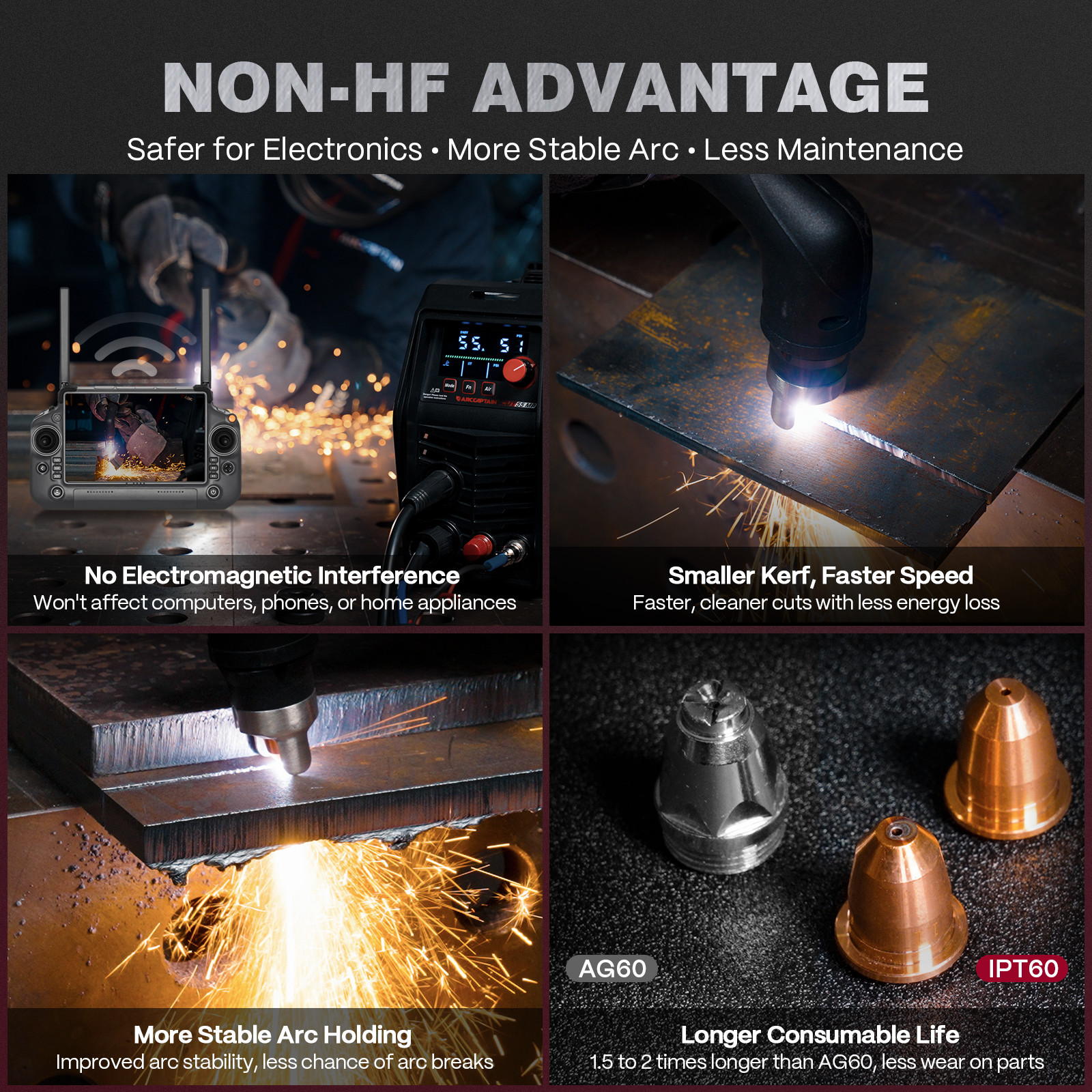 ARCCAPTAIN 55Amp Plasma Cutter Blowback Non-HF Pilot Arc Plasma Cutting Machine