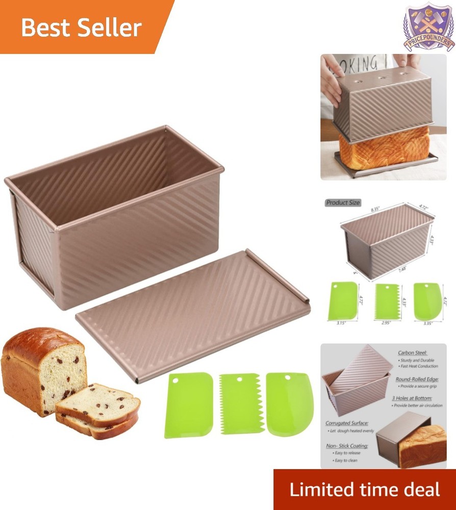 Pullman Loaf Pan Non-Stick Steel 1Lb Capacity Rectangular Bread Pan
