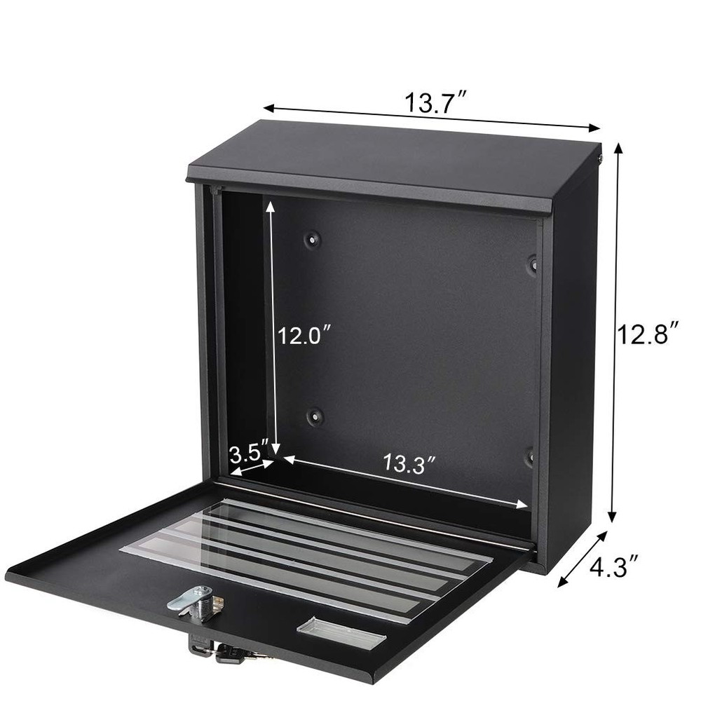 Secure Locking Wall Mounted Mailbox Large Capacity Black