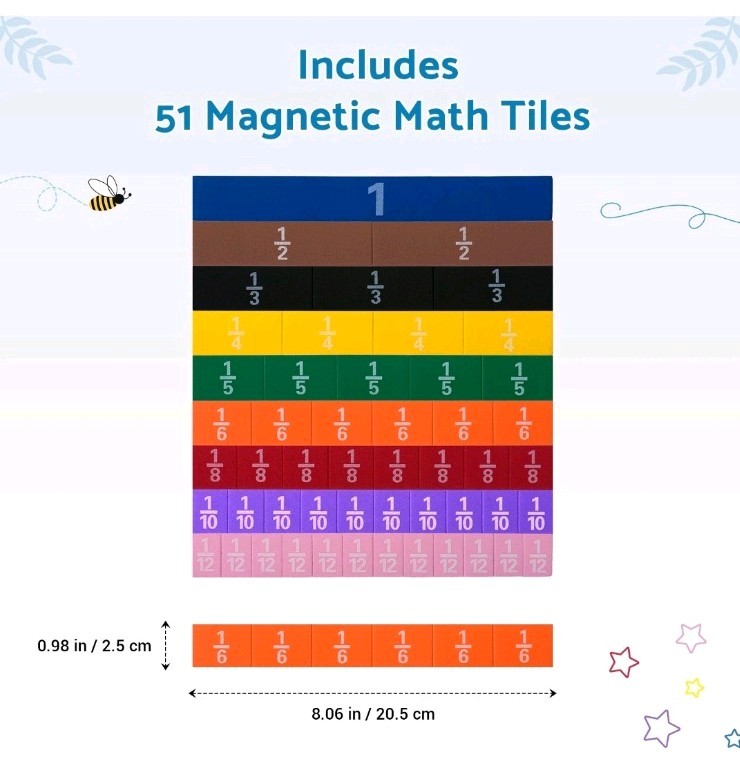 Montessori MAGNETIC FRACTION TILE Math Teaching System Fun & Learning Experiencs