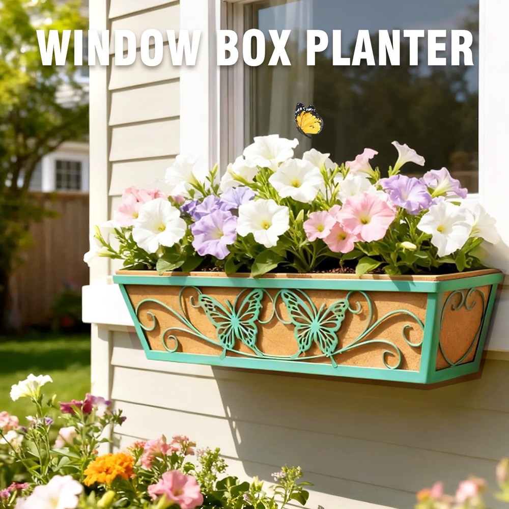 2 Pack 24 Inch Window Boxes Planter Railing Planters Box with Adjustable Brac...
