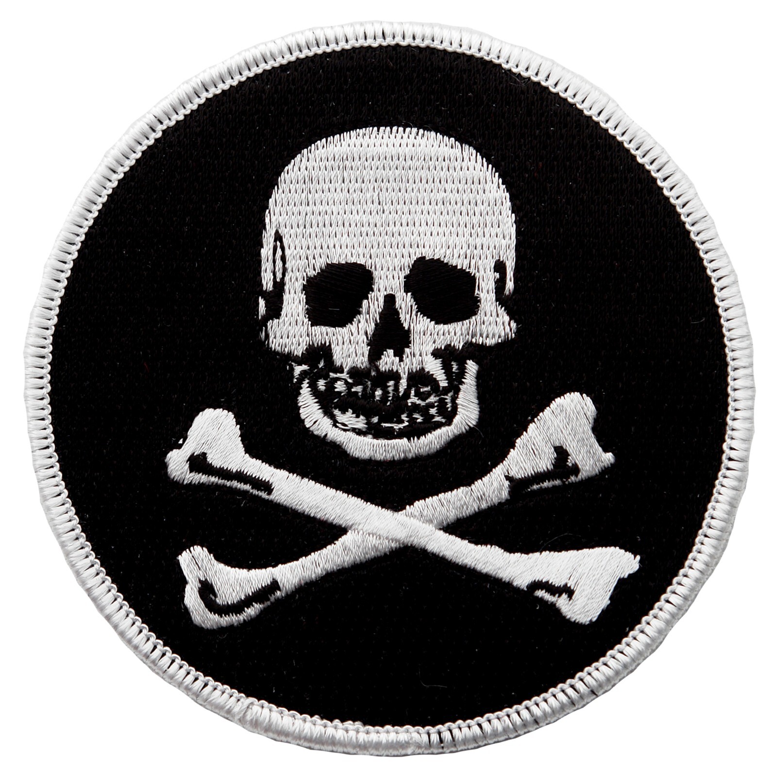 ROUND PIRATE PATCH JOLLY ROGER black Skull Crossbones embroidered iron SKELETON