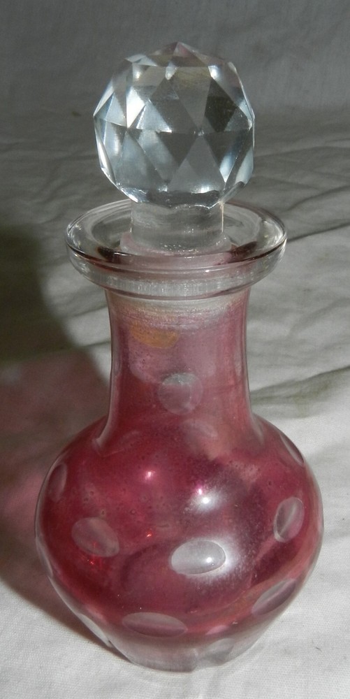 2 Cranberry Flashed Perfume Bottles with Ground Stoppers