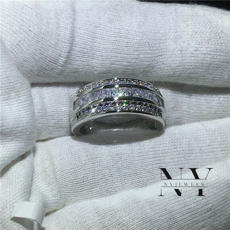 Unique Eternity Wedding Band 1.5CT Princess & Round Cut 14K White Gold For Women