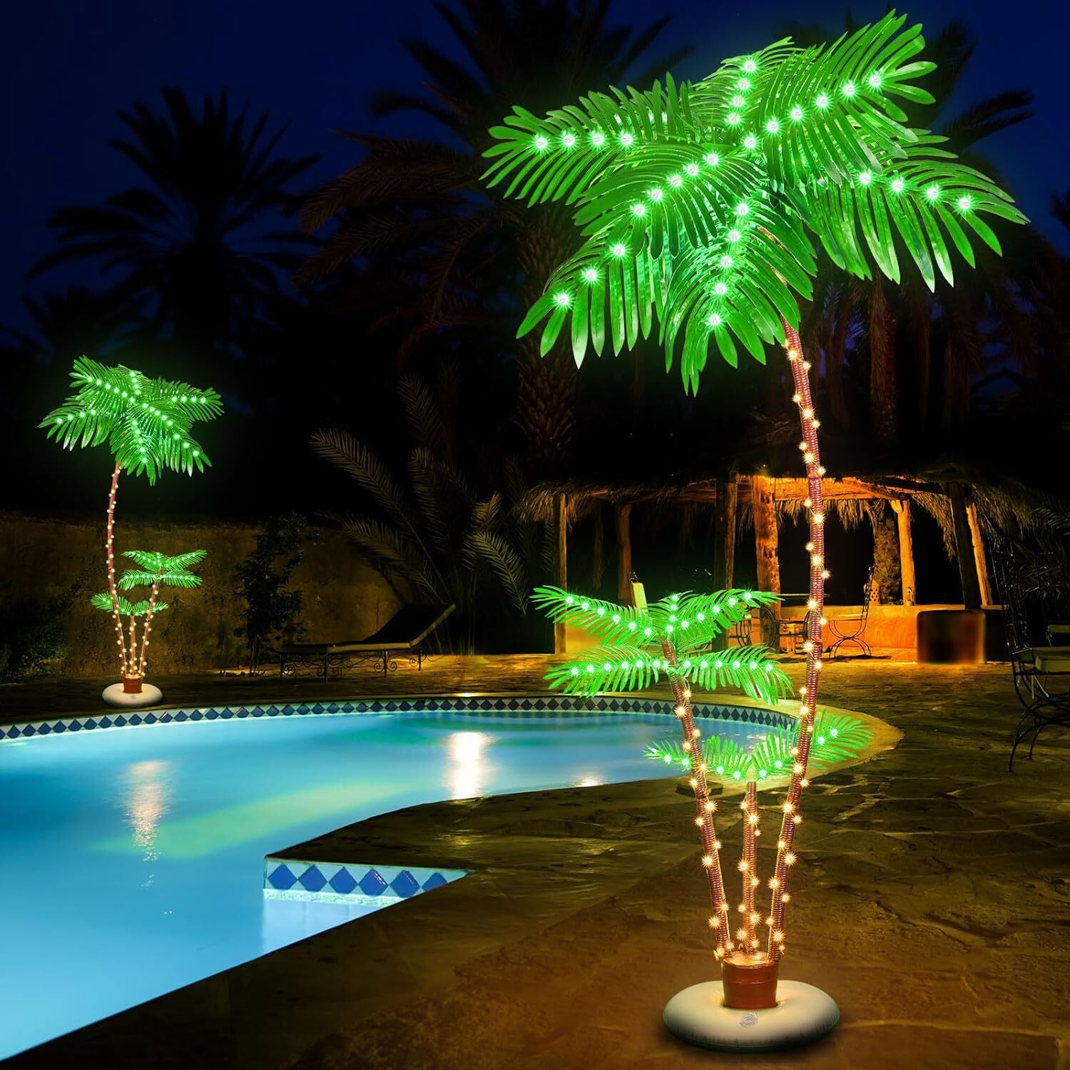 7FT Lighted Palm Tree 3 Trunks LED Christmas Tree Lights for Yard Pool Bar Party