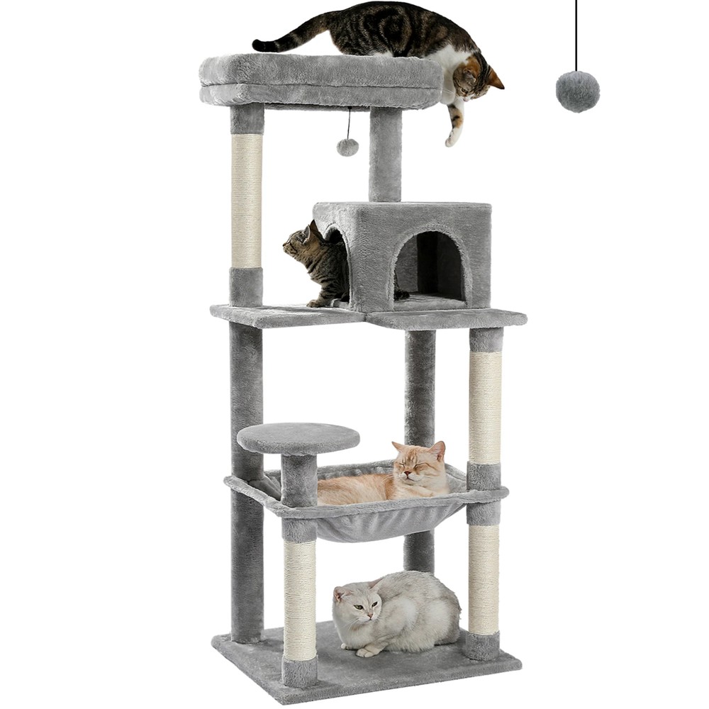 Cat Tree 5-Level Cat Tower with Large Hammock Sisal Covered Scratching Posts