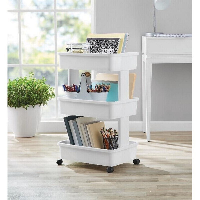3 Tier Plastic Rolling Laundry Cart Multi Purpose Storage Organizer Mobile Caddy