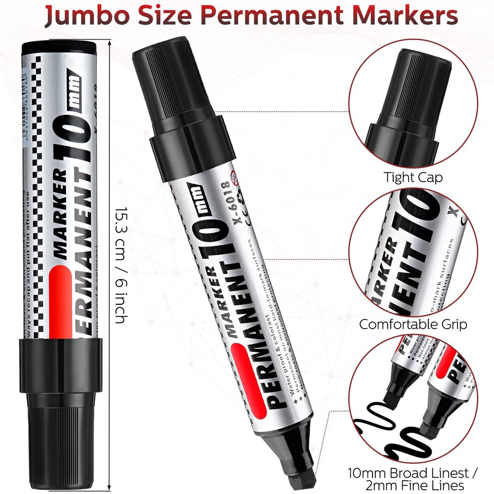 24 Pack Jumbo Size Permanent Markers Bulk Permanent Marker Set Chisel Tip Mar...