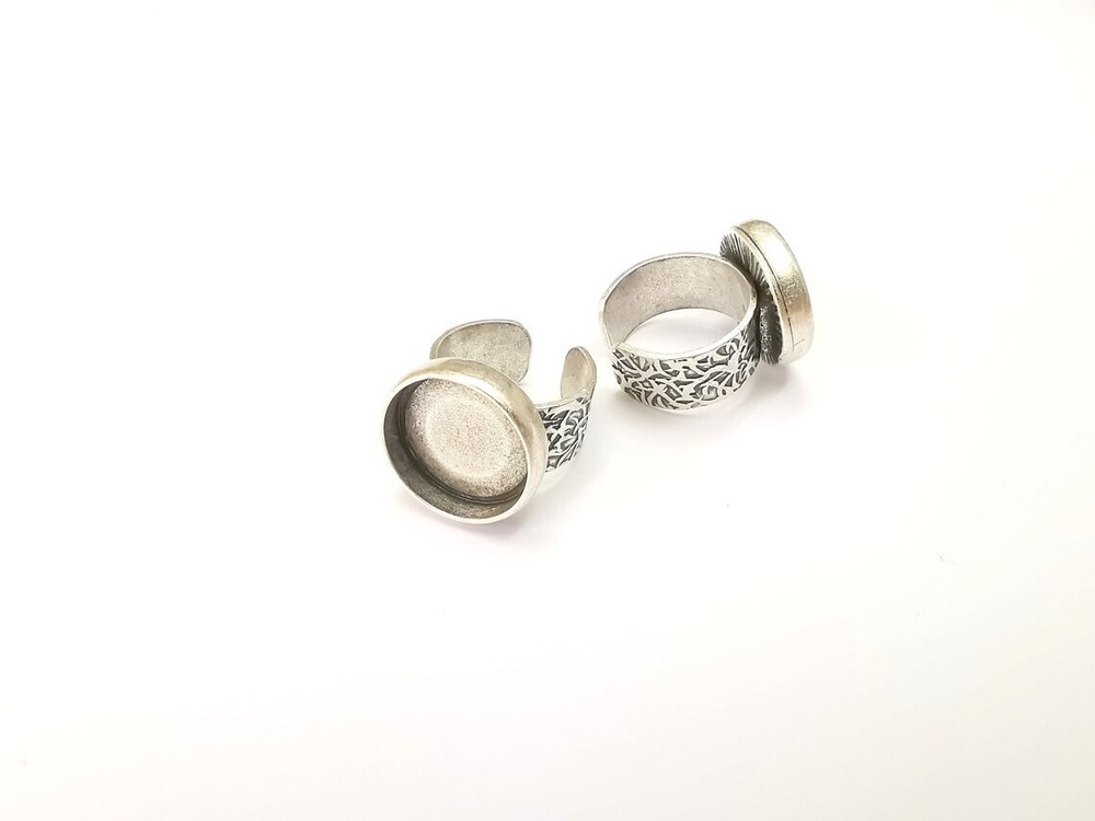 Round Antique Silver Ring Blank Setting, Cabochon Mounting Adjustable Resin Ring
