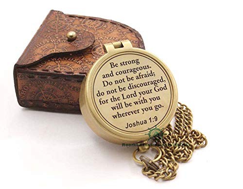 Be Strong and Courageous Compass – Joshua 1:9 Scripture Engraved – Solid Brass