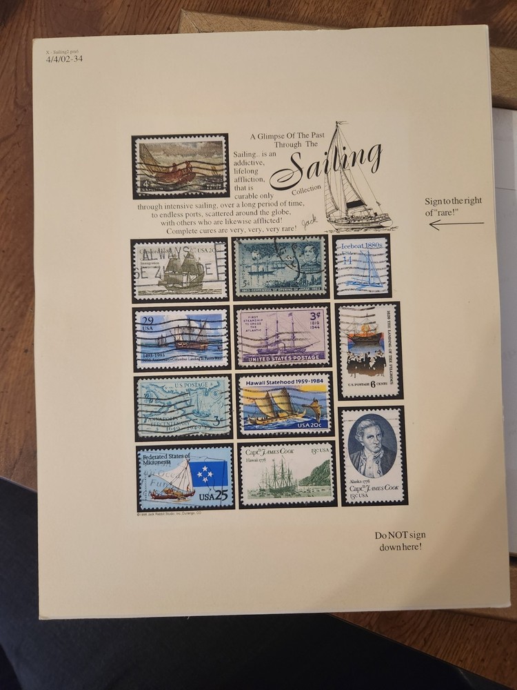 Stamp ART, BY JACK RABBIT STUDIO, INC....."Sailing"  Signed By JACK