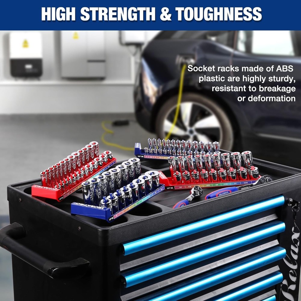 Socket Organizer Set, 8PC Socket Holder, 1/4", 3/8", 1/2" Drive Metric & SAE ...
