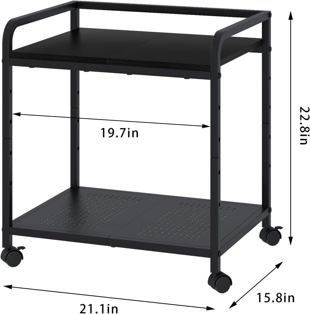 21"x15.8" Large Printer Stand W/ Storage 2-Tier Under Desk Printer Table Rolling