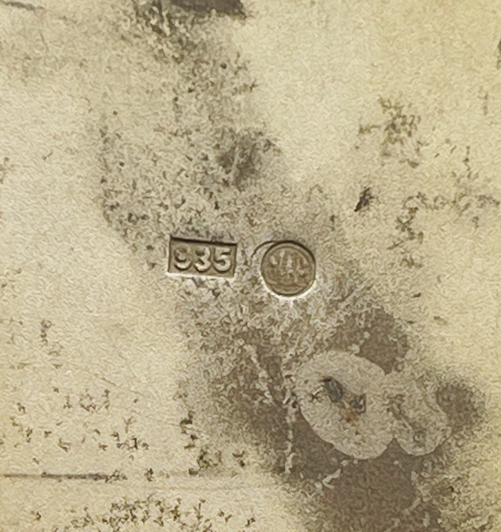 Antique 935 Sterling Silver Blue Enamel Guilloche Box