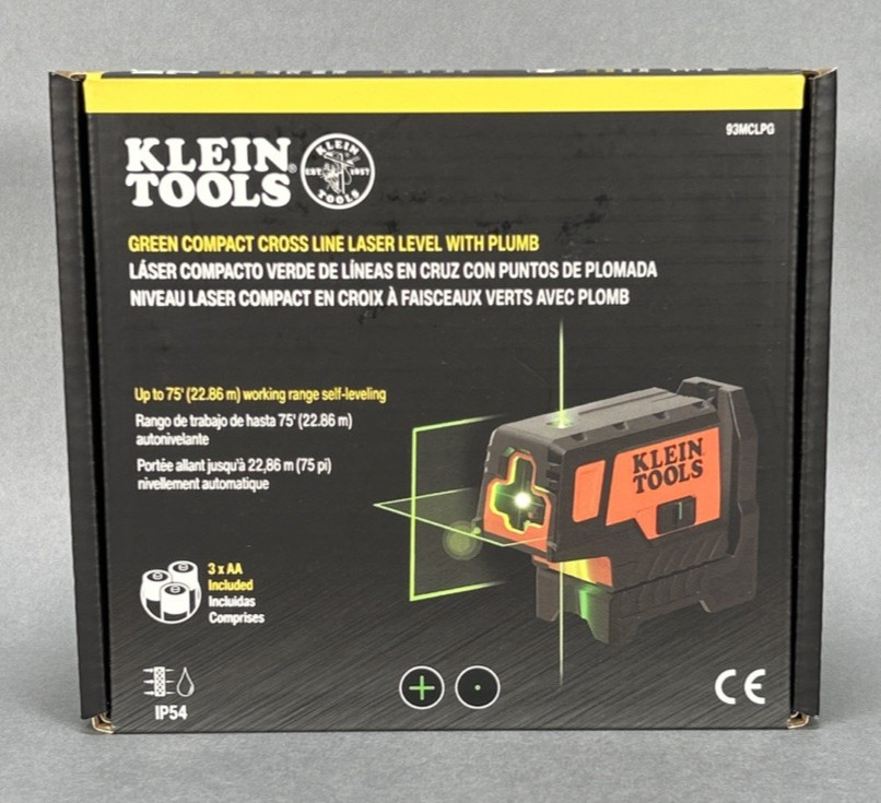 NEW - Klein Tools Compact Green Cross-Line Laser Level with Plumb - 93MCLPG