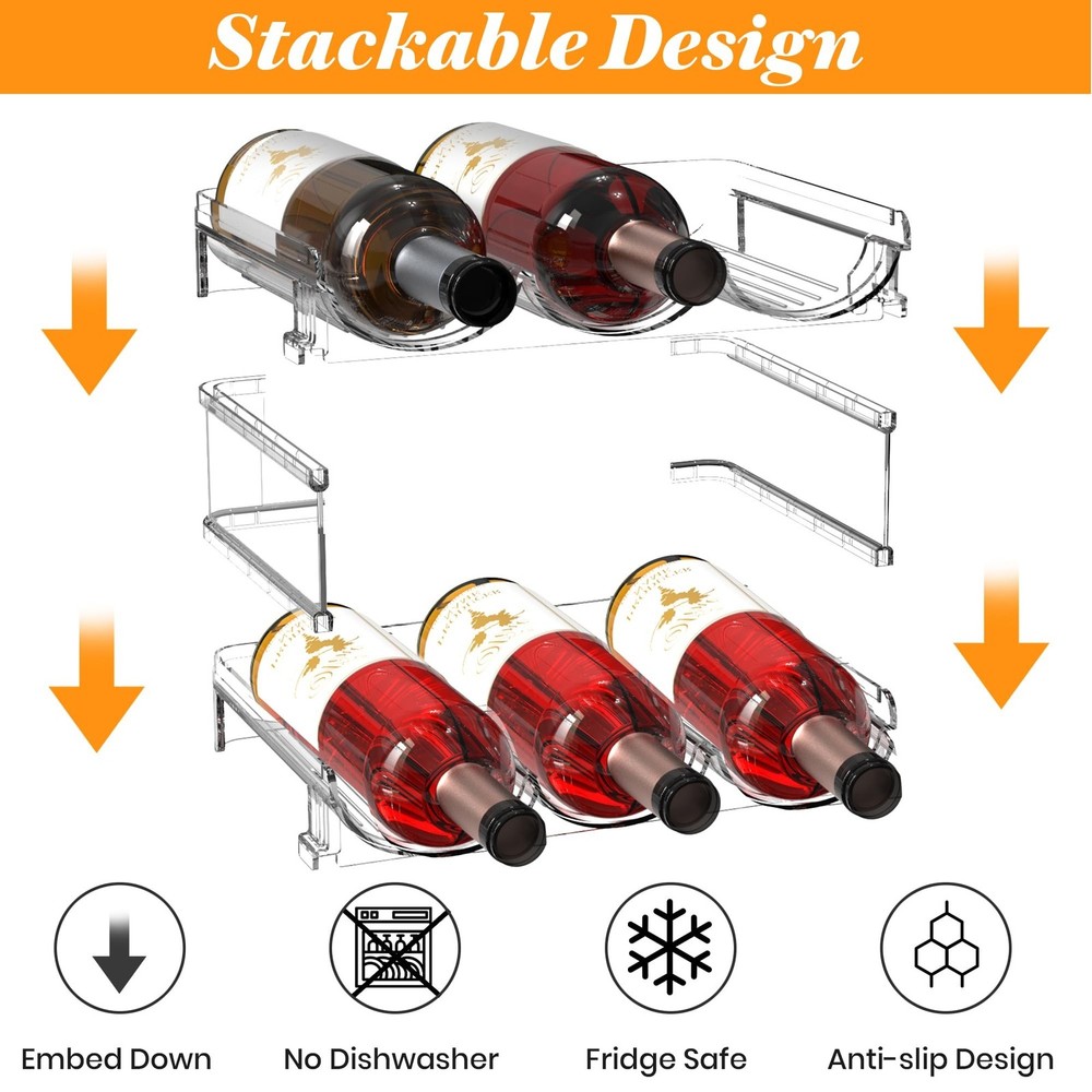 Plastic Stackable Wine Rack for Refrigerator, 2 Tier Large Capacity Water Bot...