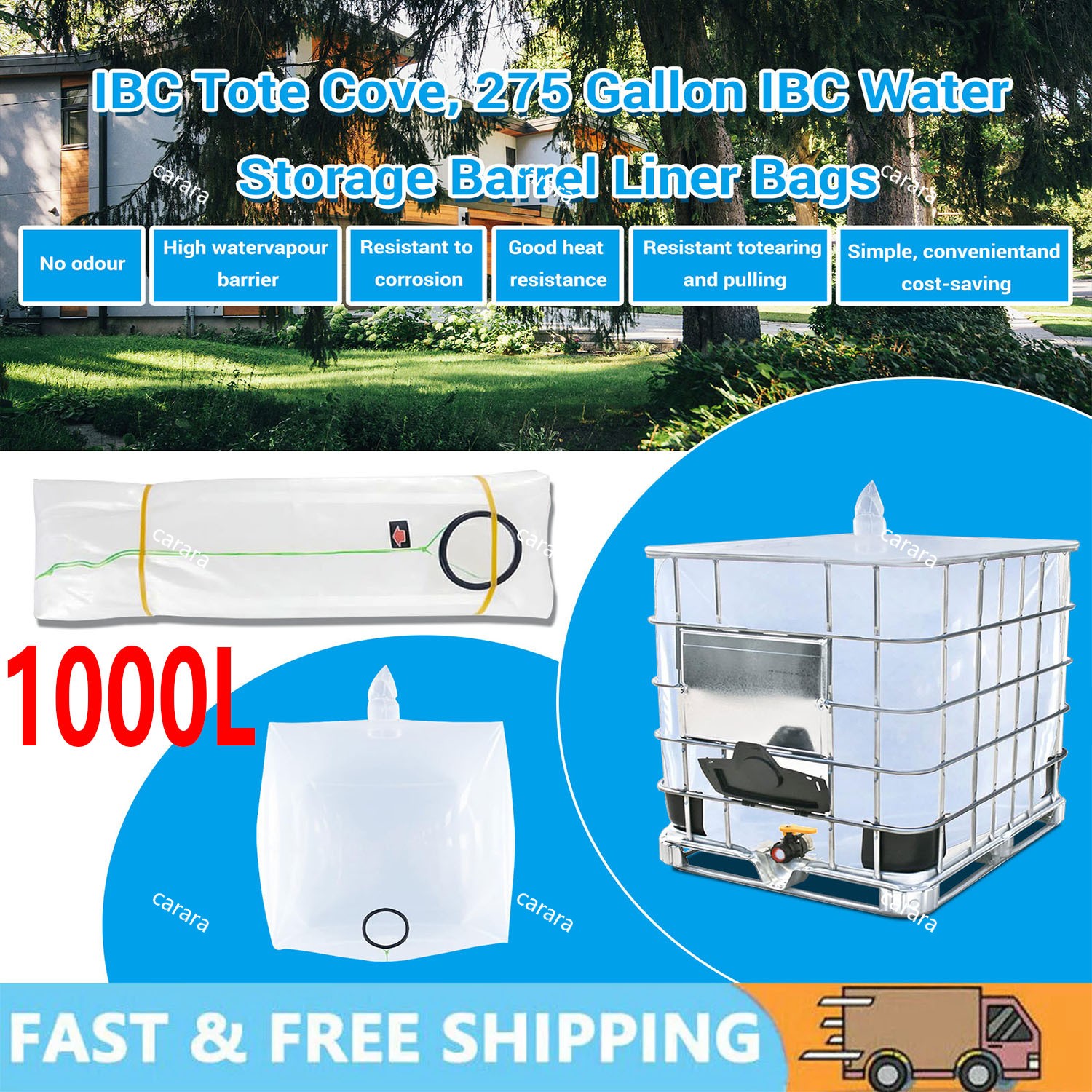 IBC Tote Cove 275 Gallon IBC Water Storage Barrel Liner Bags1000 Liter Rain ....