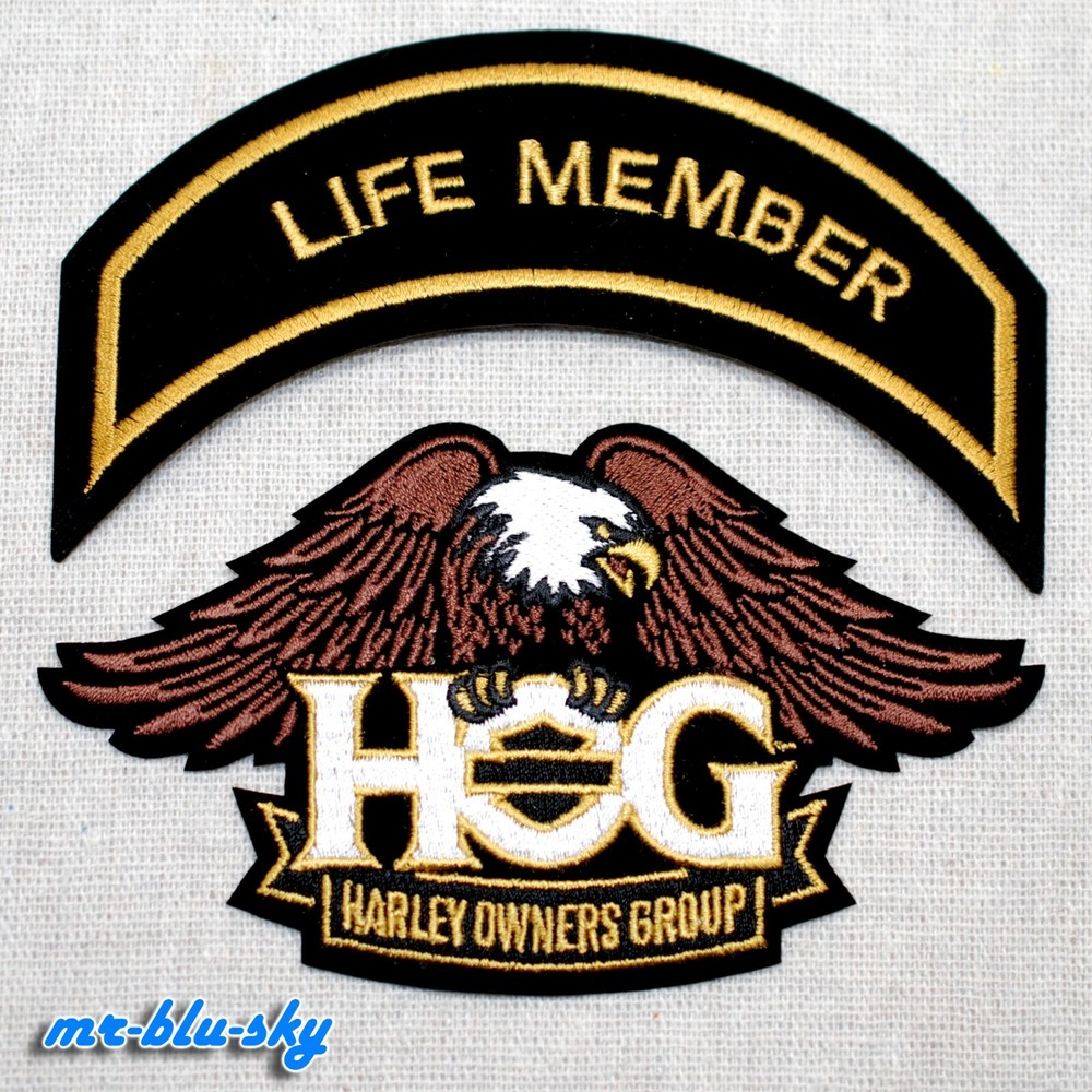 Small Eagle & Life Member Gold Patch Set ~ Harley Davidson Owners Group HOG