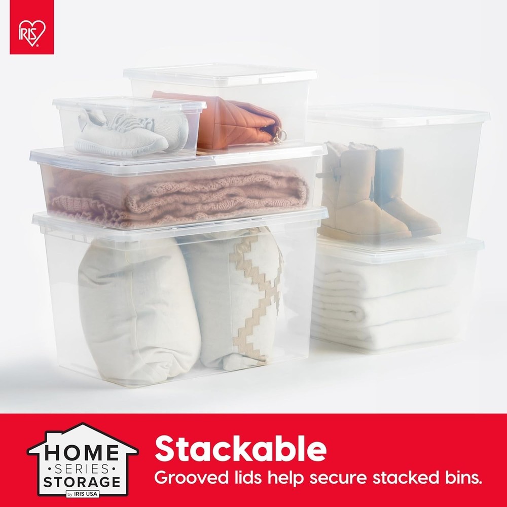 Stackable Clear Storage Containers - 15 Quart, 4-Pack Shoe & Game Storage