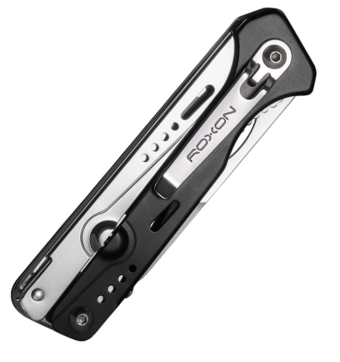 ROXON KS Multi Tool Black With Large Interchangeable Blade Scissors Pocket Clip
