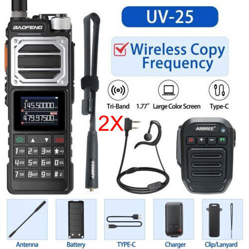 Baofeng Uv-25 FM Walkie Talkie Long Range Tri-power Two Way Radio+Bluetooth Mic