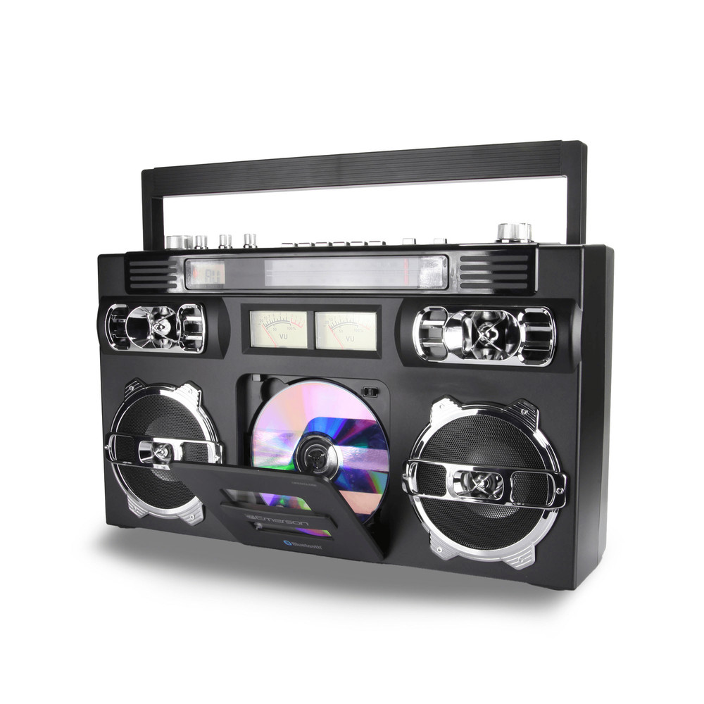 Emerson Retro Portable CD Boombox w 20 CD Track Programmable Memory LED Display