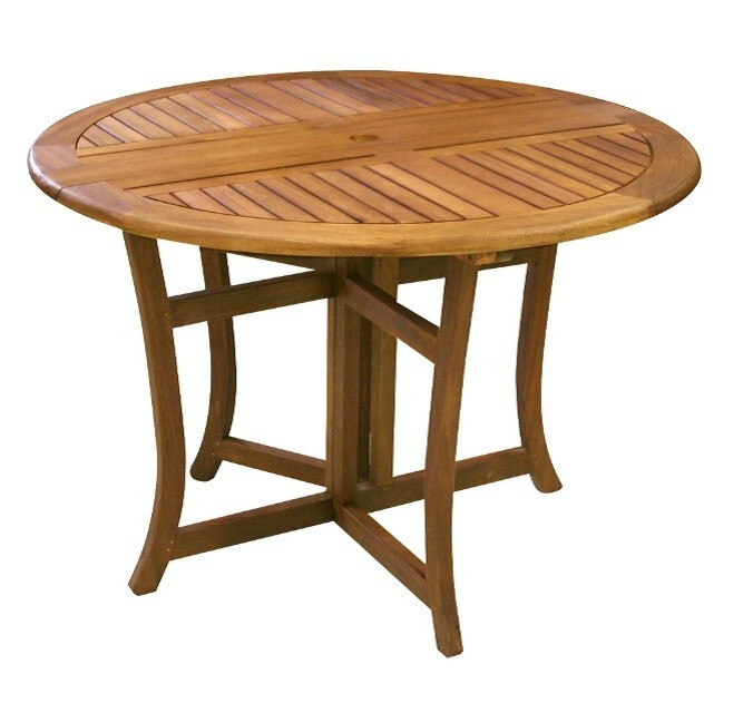 Round Eucalyptus Folding Table Outdoor Patio Deck Pool Side Dining Wood Serving