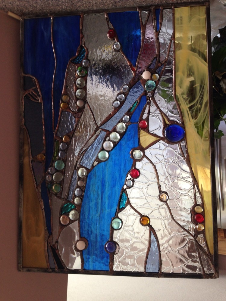 Stained Glass Window Abstract Suncatcher Panel OOAK