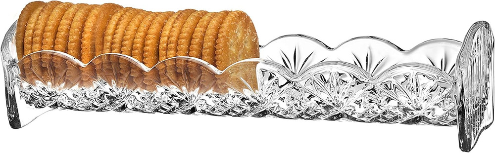 Dublin Cracker Tray, Snack Dish, Crystal Serving Tray for Crackers, Appetizers,