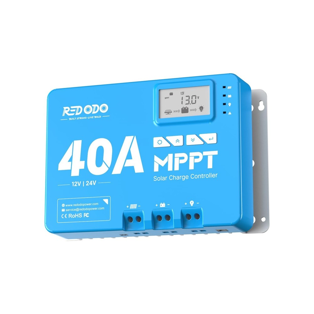 Redodo 40 Amp MPPT 12V/24V DC Input Solar Charge Controller with Built-in Blu...