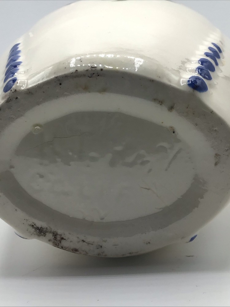 Hand Painted Ceramic Vase Blue Floral Signed