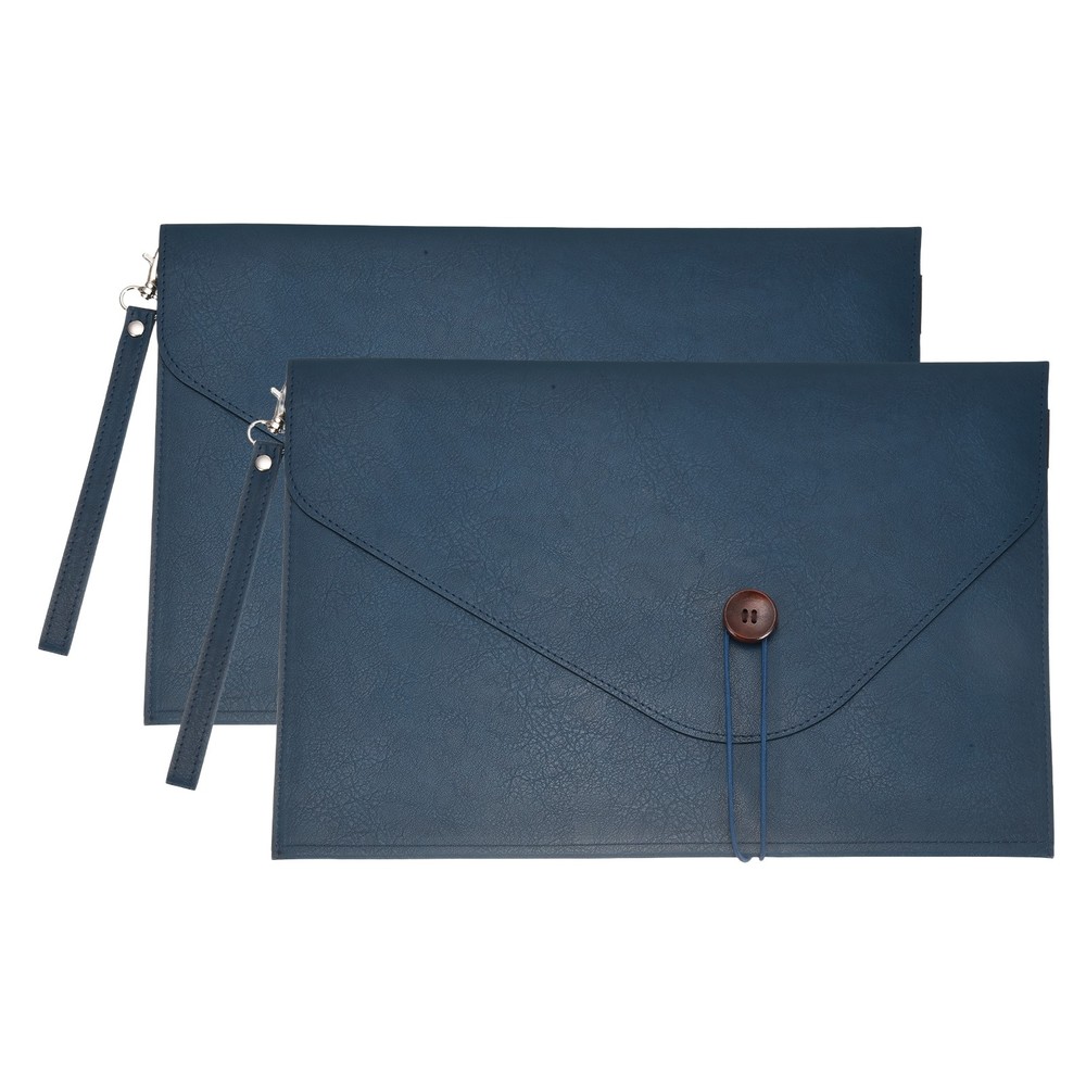 2Pcs PU Leather A4 File Folder, Waterproof Envelope Holder with Handle, Blue