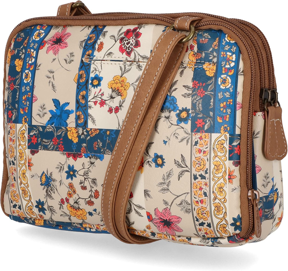 Multisac Zippy Triple Compartment Crossbody Bag Pretty Patch/Hazelnut