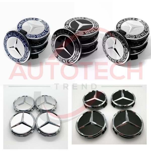 Set of 4 Center Caps Hubcaps for MercedesBenz AMG Black/Dark Blue/Silver Wreath
