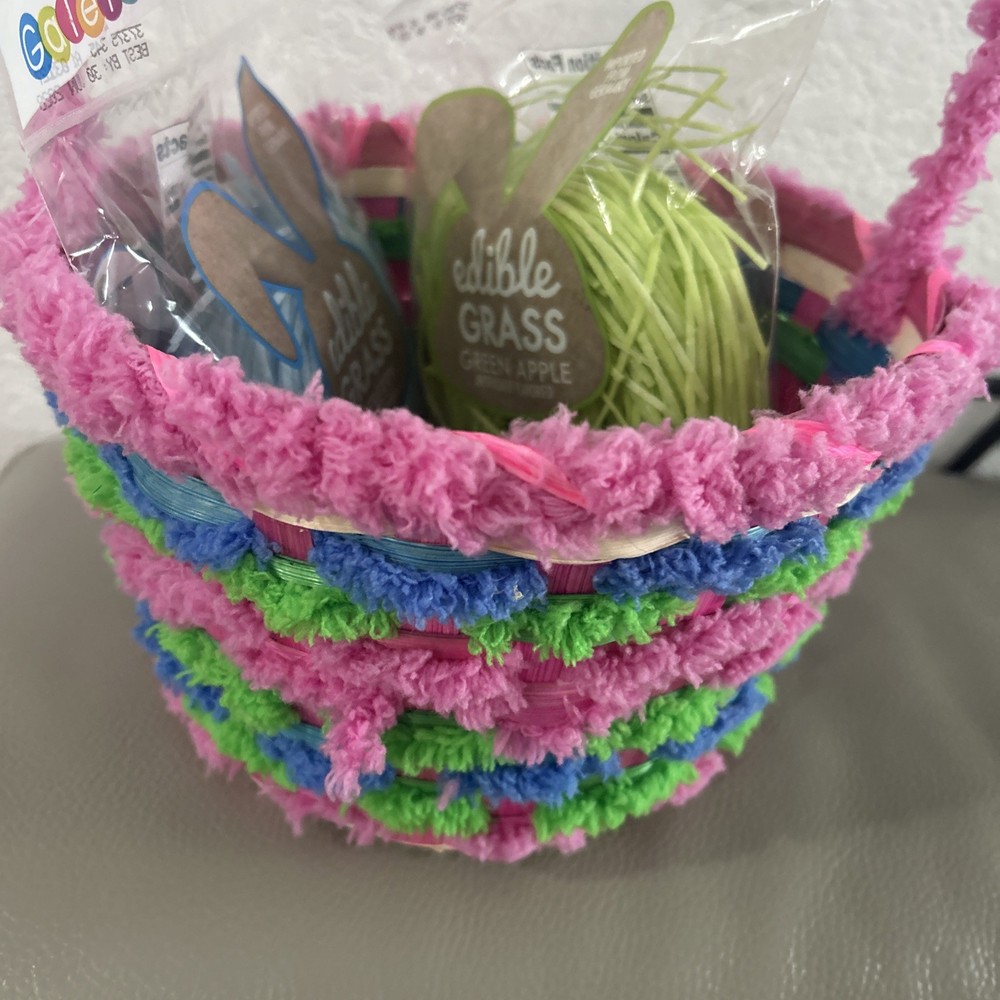 EASTER: Large Chenille EASTER BASKET MULTICOLOR! FREE EASTER GRASS! NEW