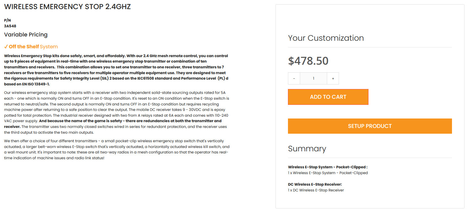 Kar Tech Wireless E-Stop with 2.4GHz Reciever P/N 3A548AB and 3A5483A NEW IN BAG
