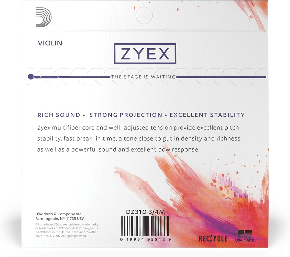 Zyex Violin String Set, 3/4 Scale, Medium Tension