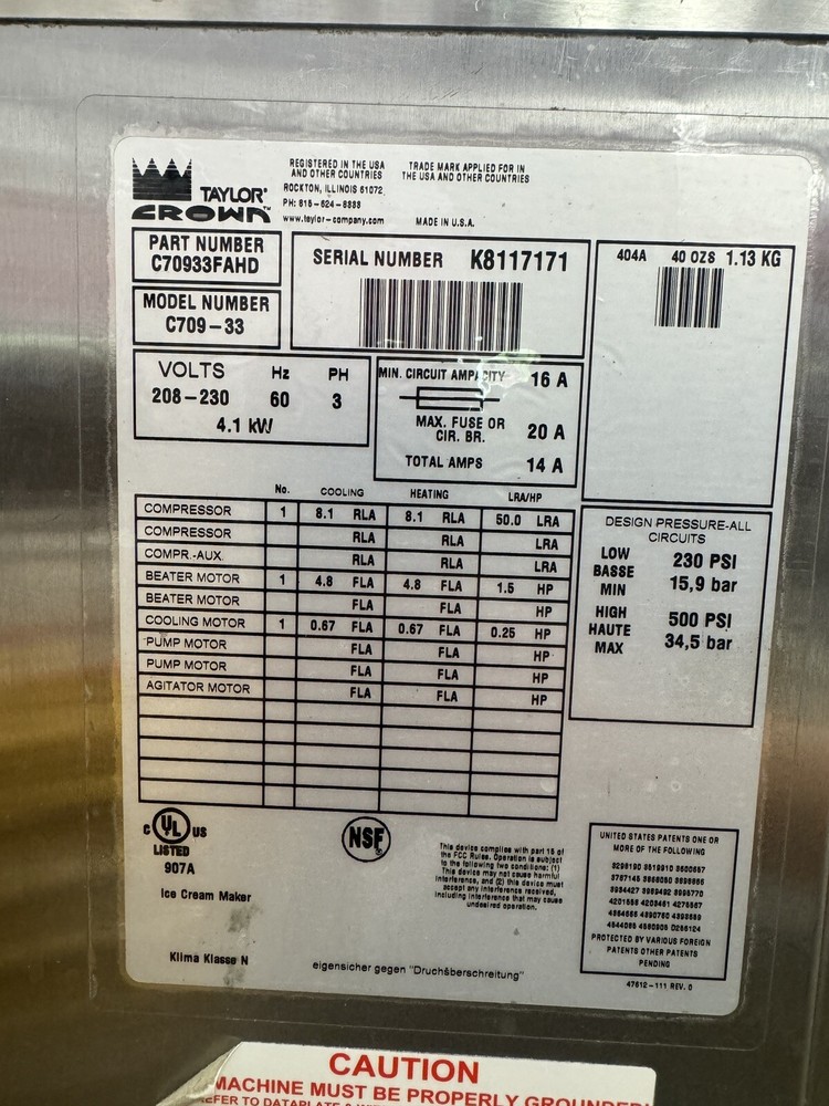 Tylor C 709 soft serve ice cream machine