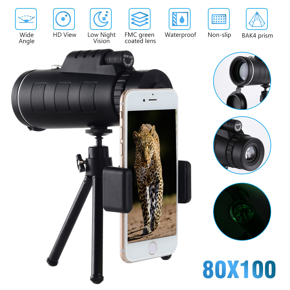 80x100 Zoom Day/Low Night Vision HD Monocular Starscope Monocular Telescope