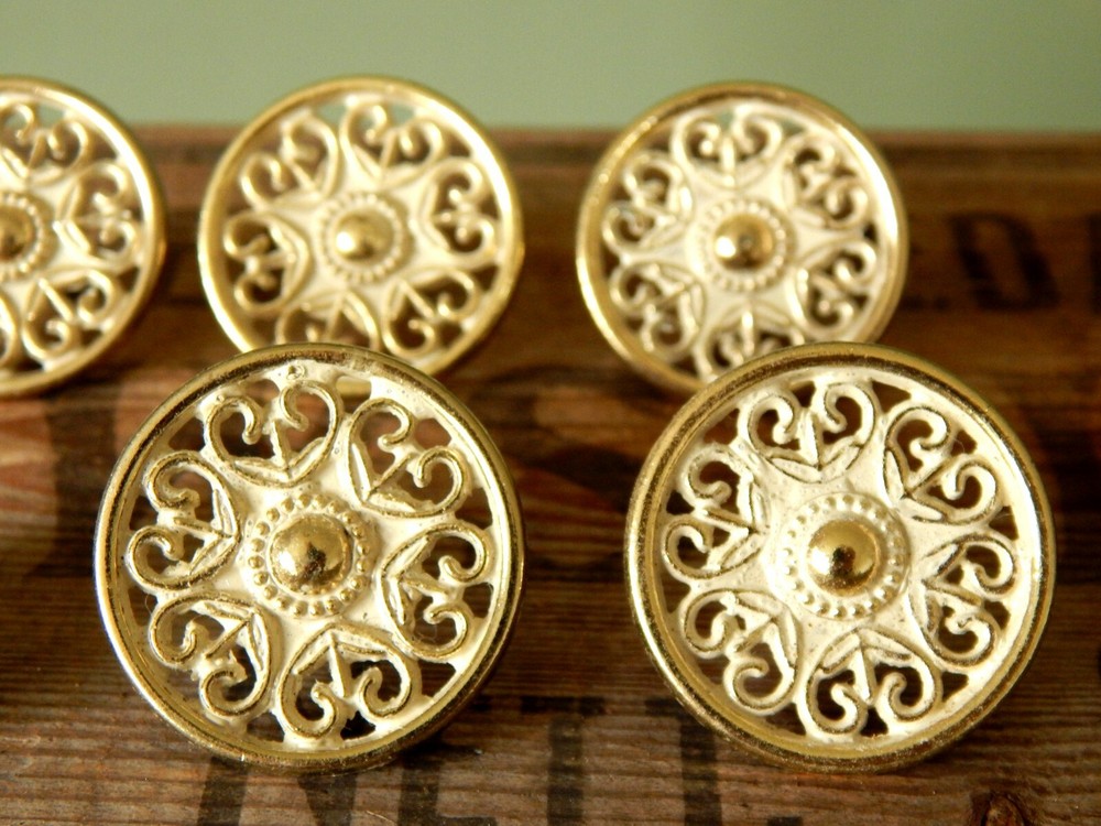 Vintage Set 6 x Decorative Drawer Pulls Handles Knobs Mid Century MCM Retro H17