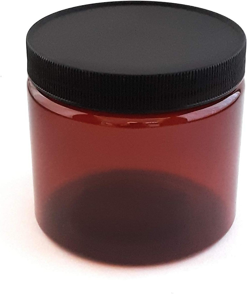Amber Plastic Jars 16 Ounce with Black Lids (4-Pack) Refillable Empty Storage Co