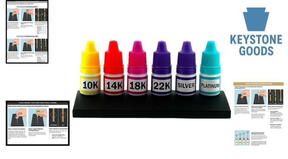 Precious Metal Testing Kit with Multiple Solutions and Testing Stone